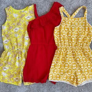 Vibrant Kids Floral and Patterned Rompers - Yellow and Red